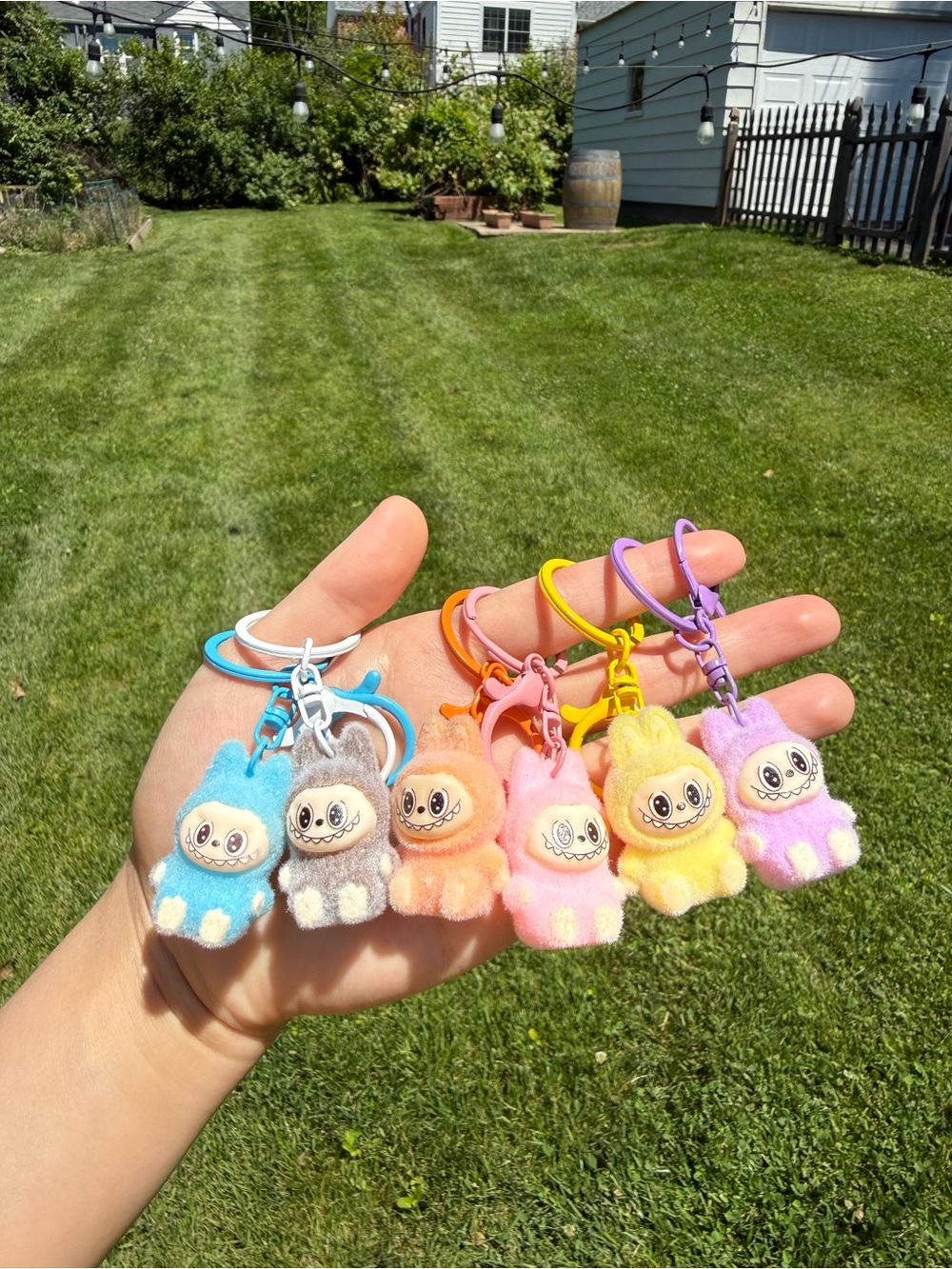 6PCs Handmade Fuzzy Labubu Keychain-Cute Monster Bunny Key Rings-Backpack Charm